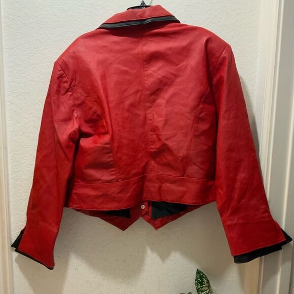 Vintage Styleworks Red Leather Cropped Jacket  Styleworks Size 14 - Picture 7 of 14